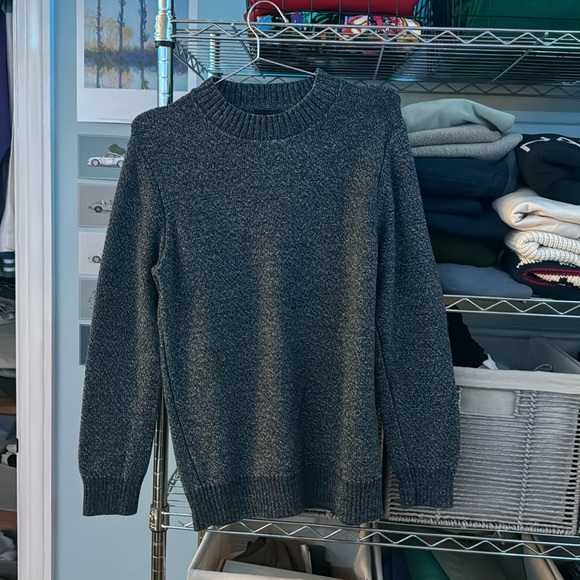 Men wool navy blue and white speckled sweater - Picture 5 of 6